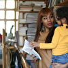 Mother and daugther look each other