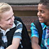 Students talking and smiling